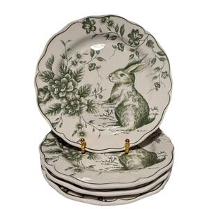 Maxcera Green Bunny Rabbit Toile Dinner Plates Set Of 4
